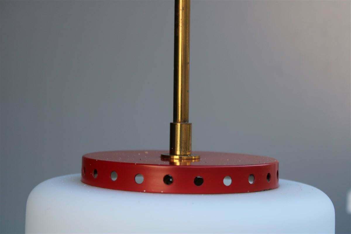 photo vintage Rare Mid Century Esperia Angelo Brotto Chandelier Brass Red White Murano Glass