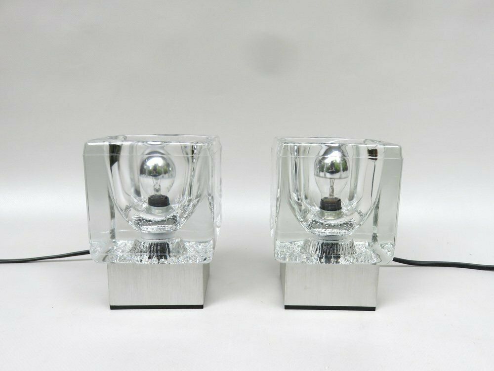 Small Space Age Table Lights In Aluminum And Glass From Peill & Putzler, 1970s, Set Of 2