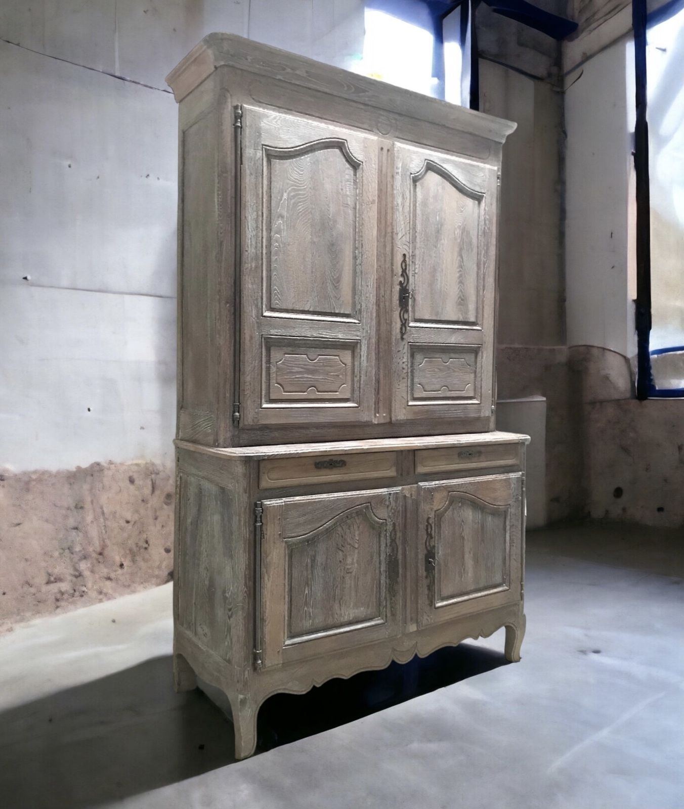 photo for sale Large Antique French Limed Oak Dresser Buffet Cabinet Armoire Larder Cupboard