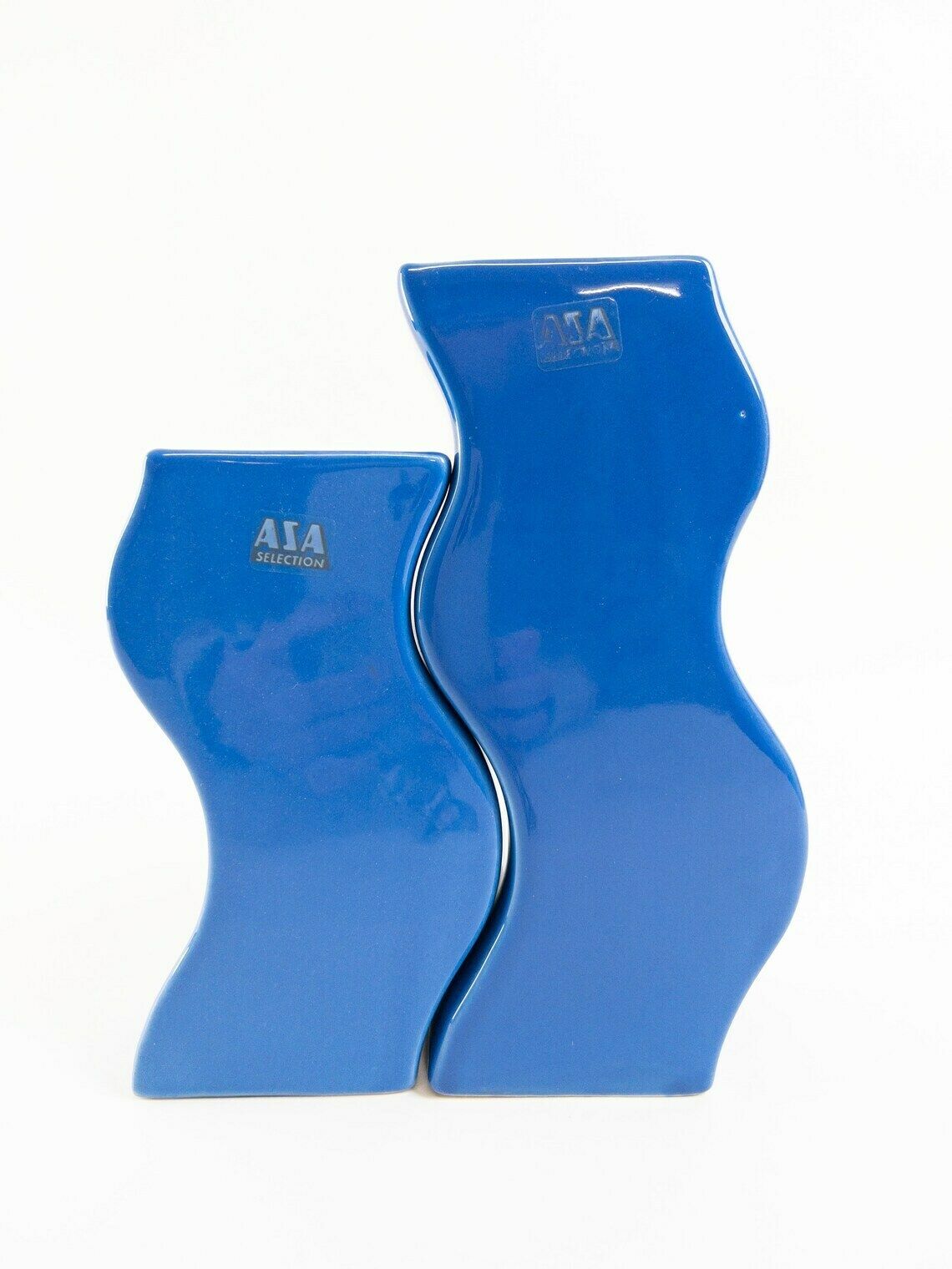 Pair Of Asa Selection Blue Wavy Ceramic Vases   Postmodern Design   Made In Germany photo vinterior