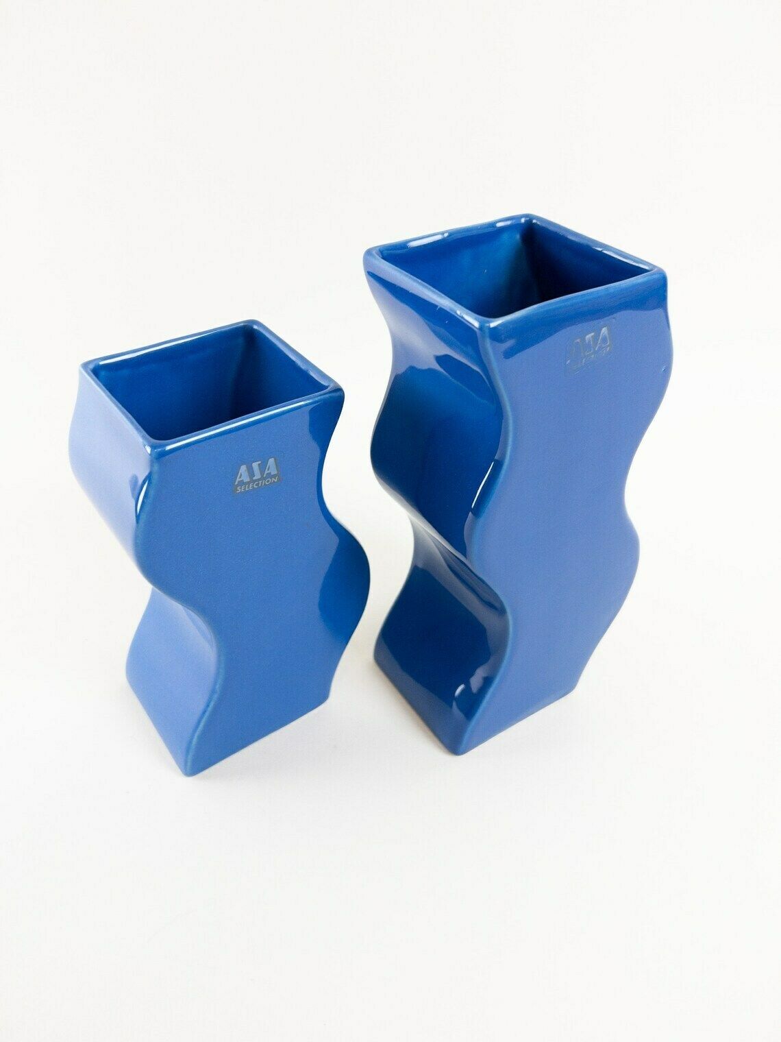 photo furniture Pair Of Asa Selection Blue Wavy Ceramic Vases   Postmodern Design   Made In Germany