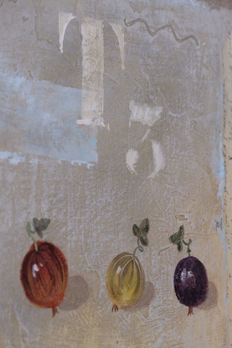 Triptych Oil On Canvas Painting Of Fruit By F Ferron photo for sale