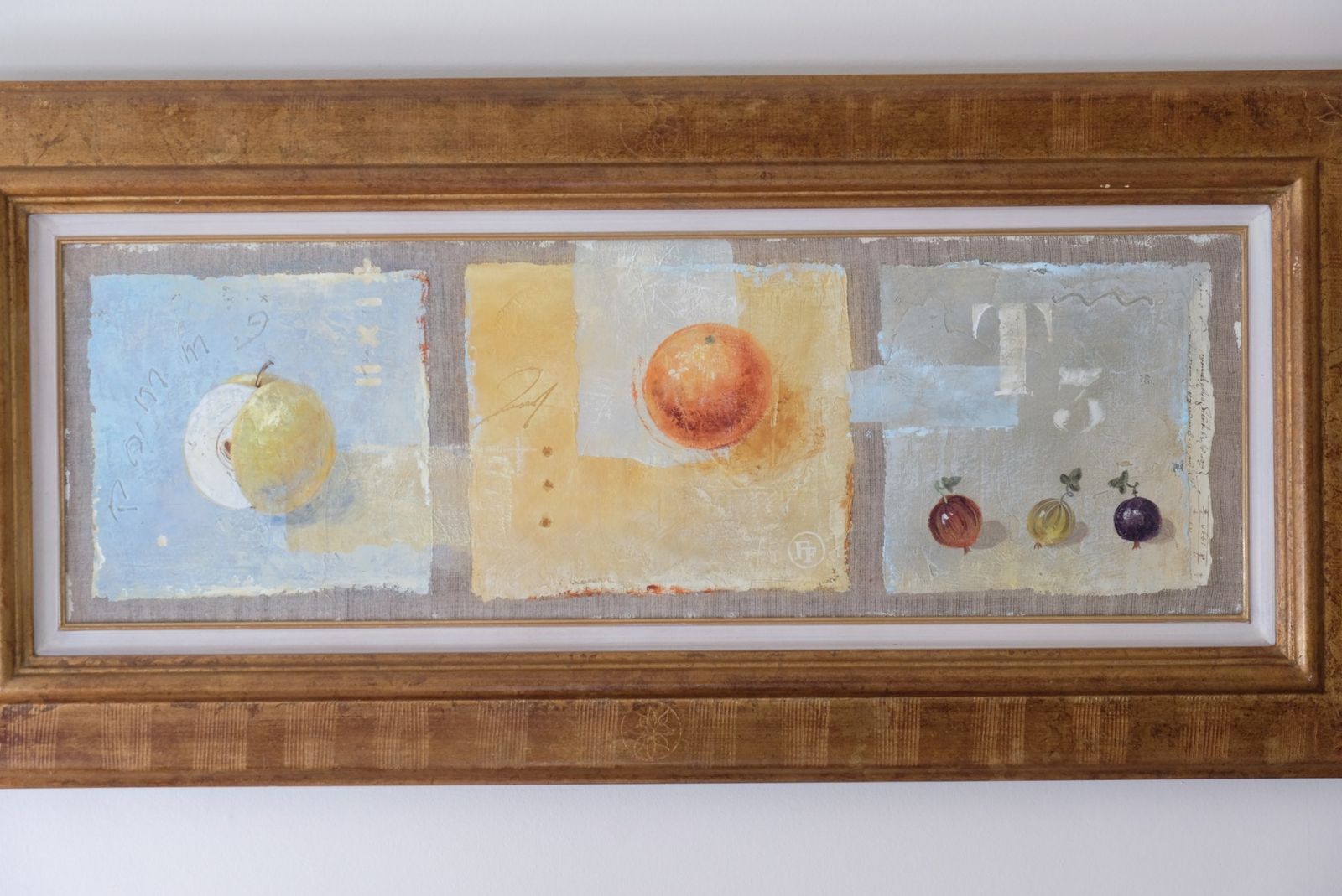photo furniture Triptych Oil On Canvas Painting Of Fruit By F Ferron
