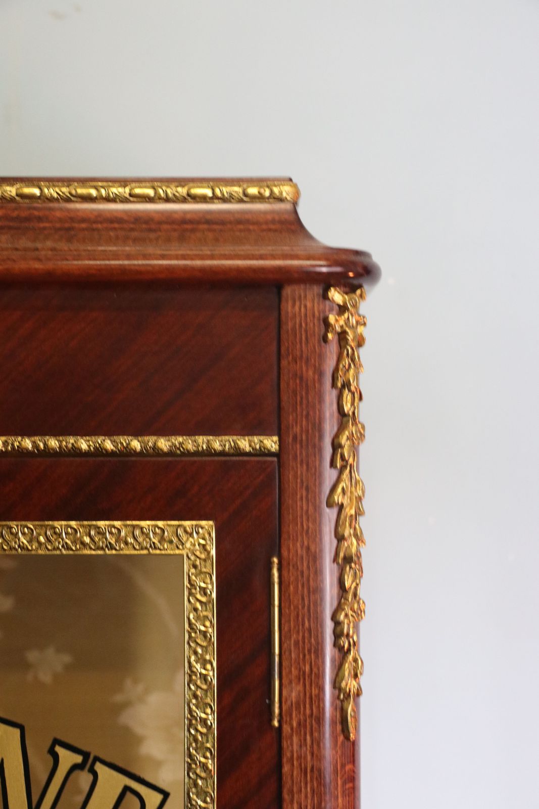 Furniture A Lovely 20th Century Mahogany Veneered, Floral Inlaid And Metal Mounted Vitrine Or Display Cabinet. photo