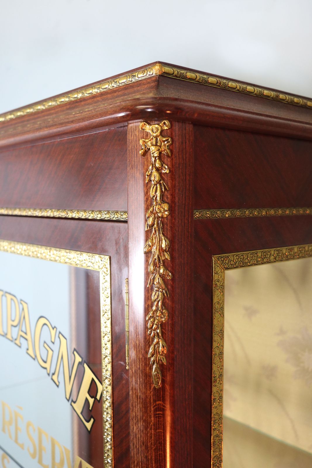 photo buy A Lovely 20th Century Mahogany Veneered, Floral Inlaid And Metal Mounted Vitrine Or Display Cabinet.