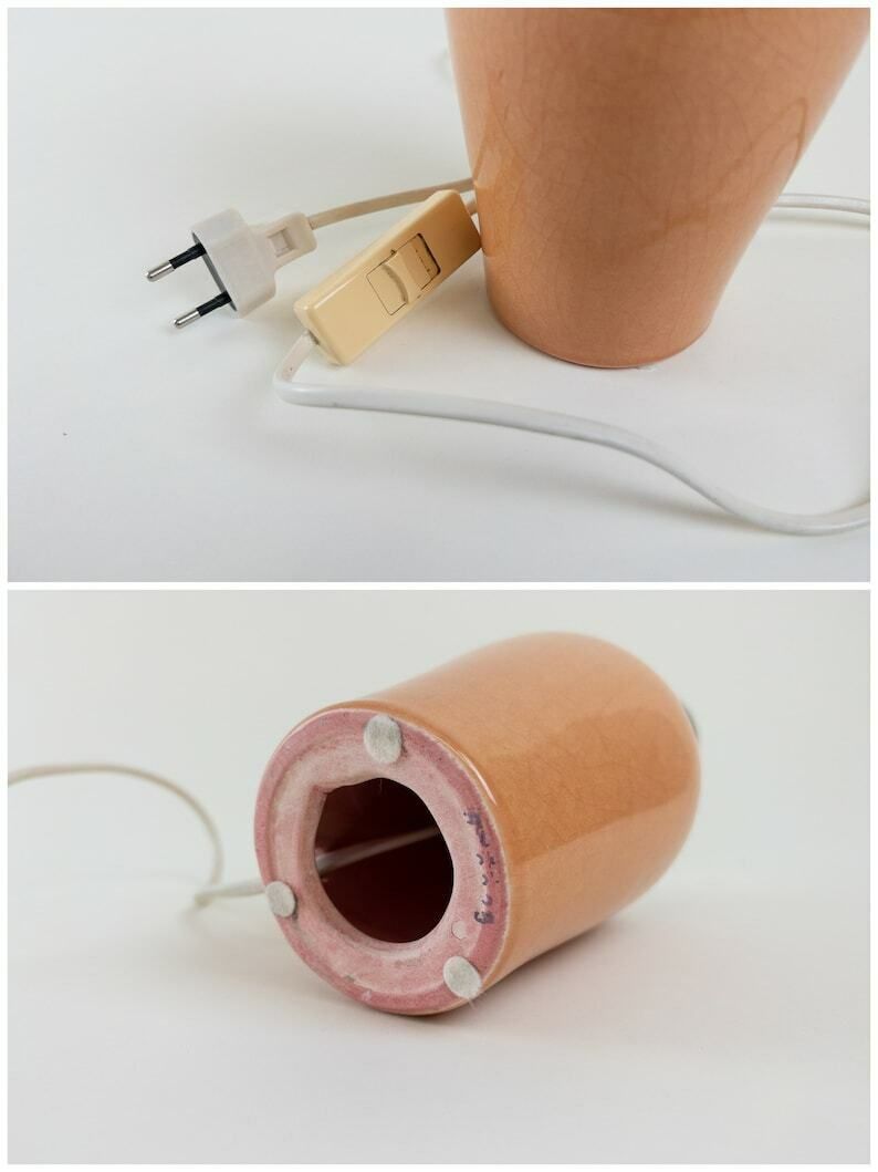 photo for sale Pink Peach Crackle Ceramic Glaze Ceramic Lamp Base By Porcelanas De Bruxelles Of Belgium