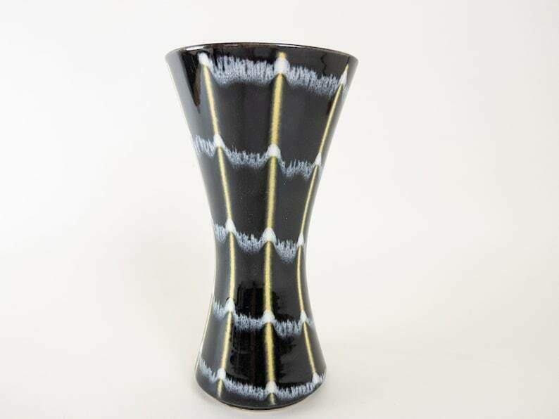 photo furniture Dümler And Breiden Ceramic Vase West German Pottery  Mid Century, Black, White And Yellow Decor