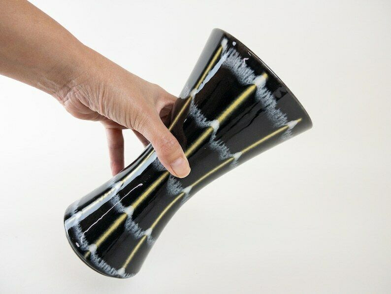 photo for sale Dümler And Breiden Ceramic Vase West German Pottery  Mid Century, Black, White And Yellow Decor