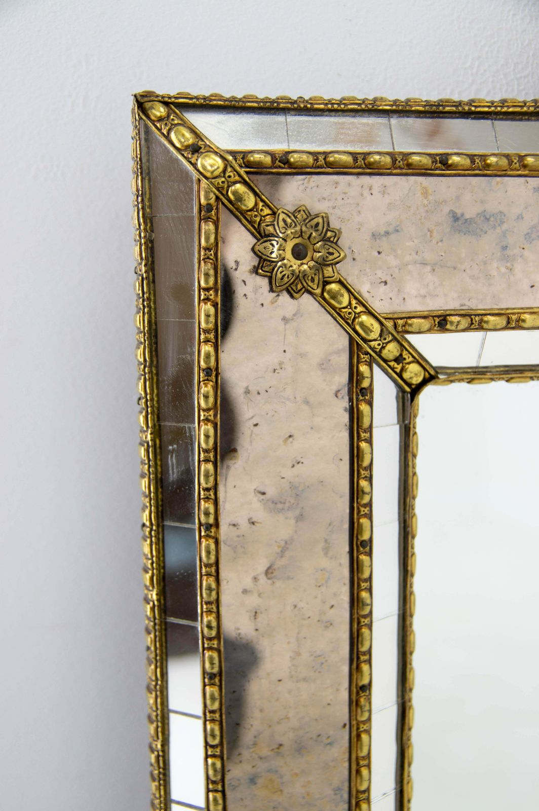 photo for sale Multi Facets Mirror With Brass Garlands France 1970s