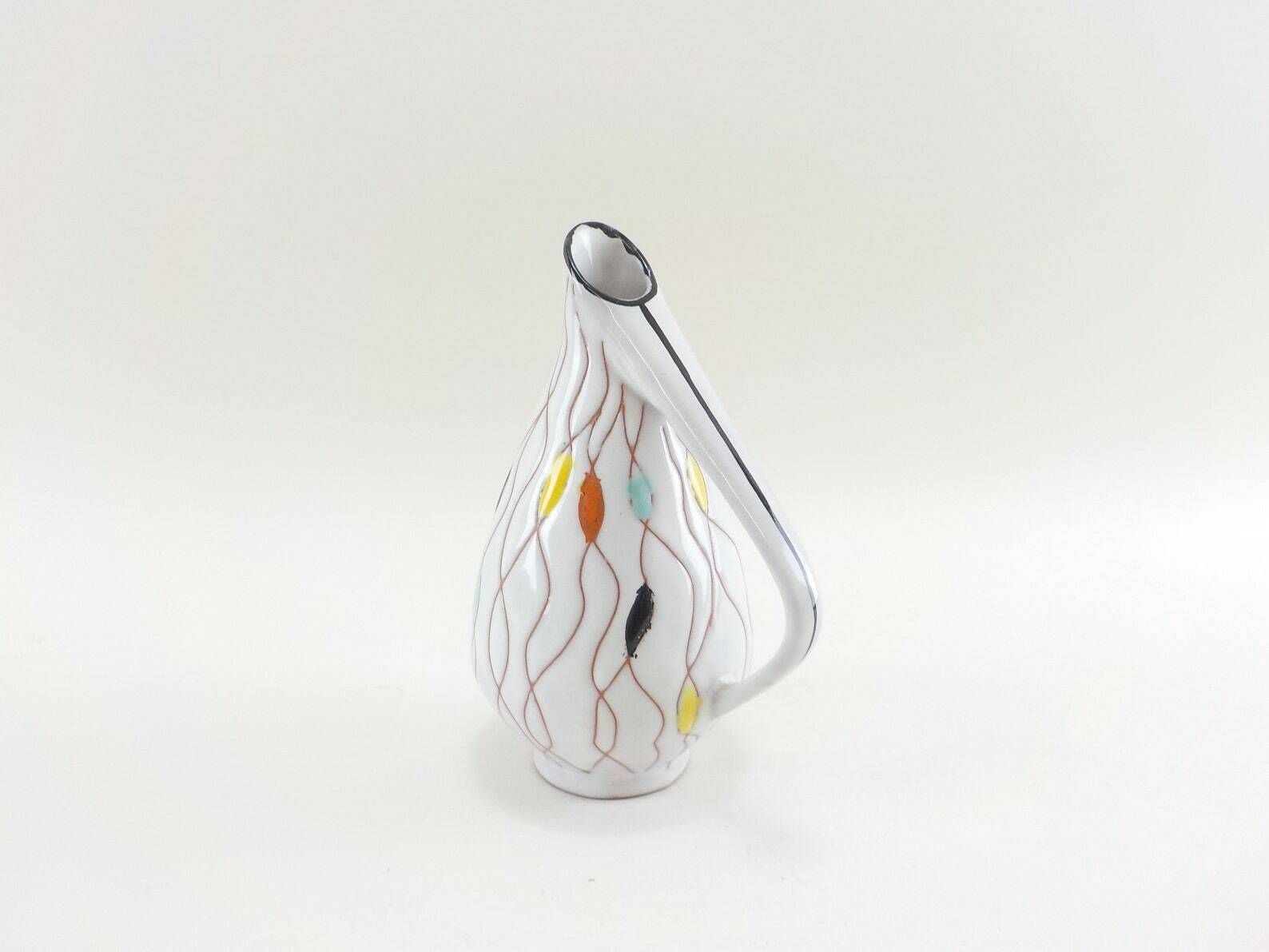 German Mid Century Ceramic Vase By Gebrüder Conradt With Fadenspiel Decor photo for sale