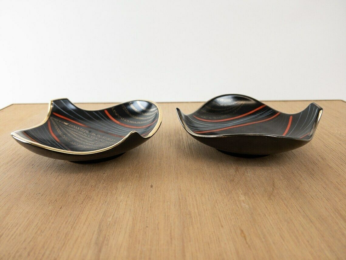 Atomic Age Smoking Set   West German Pottery   1950s, Mid Century Ashtray, Candleholder, Cigarette Holder   Smoking Accessory photo vinterior