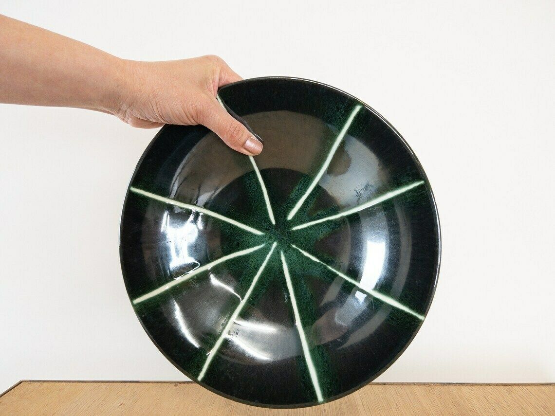 ü Keramik West German Pottery Art Flat Bowl, Iridescent Dark Green And Black, 101 27 photo furniture