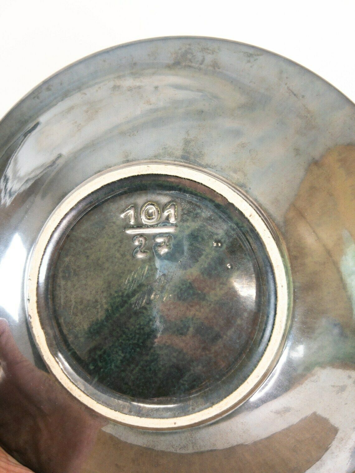 photo furniture ü Keramik West German Pottery Art Flat Bowl, Iridescent Dark Green And Black, 101 27