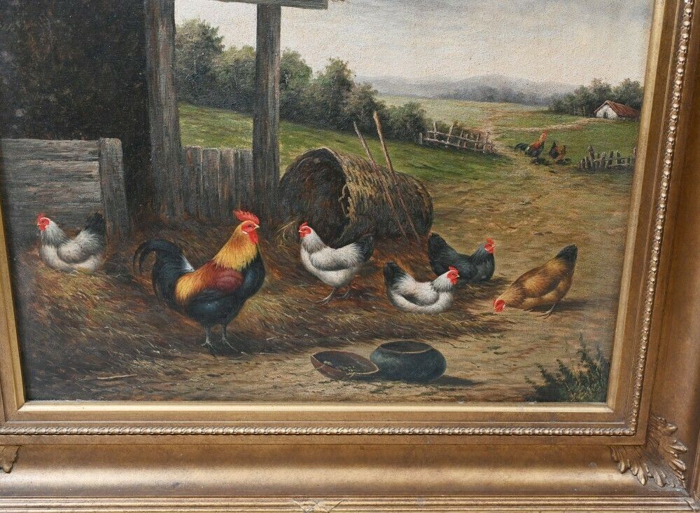 Victorian Oil Painting Farm Yard Edgar Hunt Manner photo Art