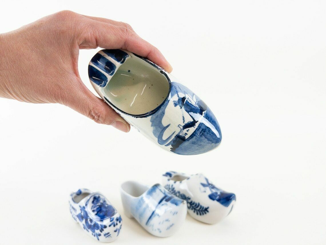 Delft Blue Ashtrays Porcelain Dutch Clogs Blue Delftware Made In Holland Netherland Souvenirs photo for sale