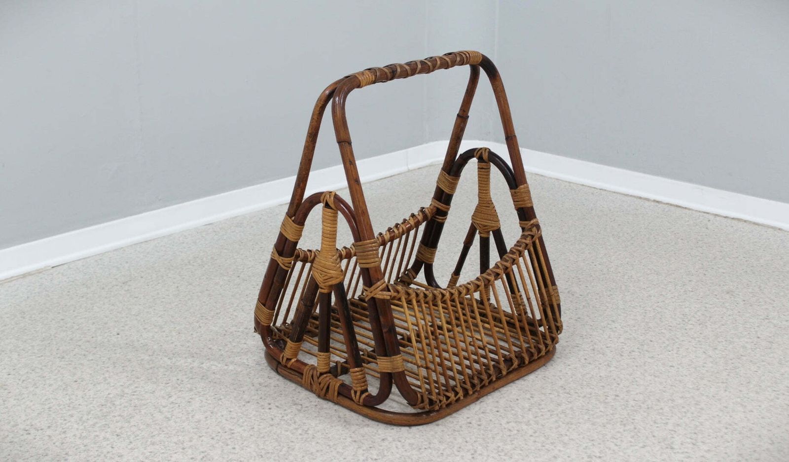 Vintage Rattan Magazine Rack F.Lli Castano 1950s