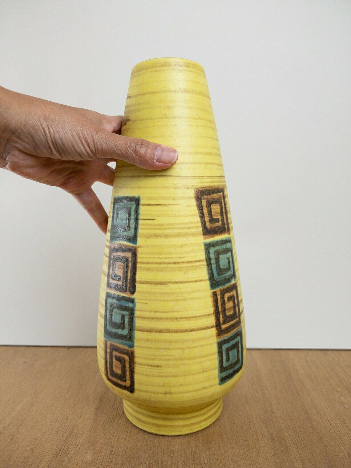 West German Pottery Vase, Dümler And Breiden, Yellow And Blue Tones, Mid Century Modern photo furniture