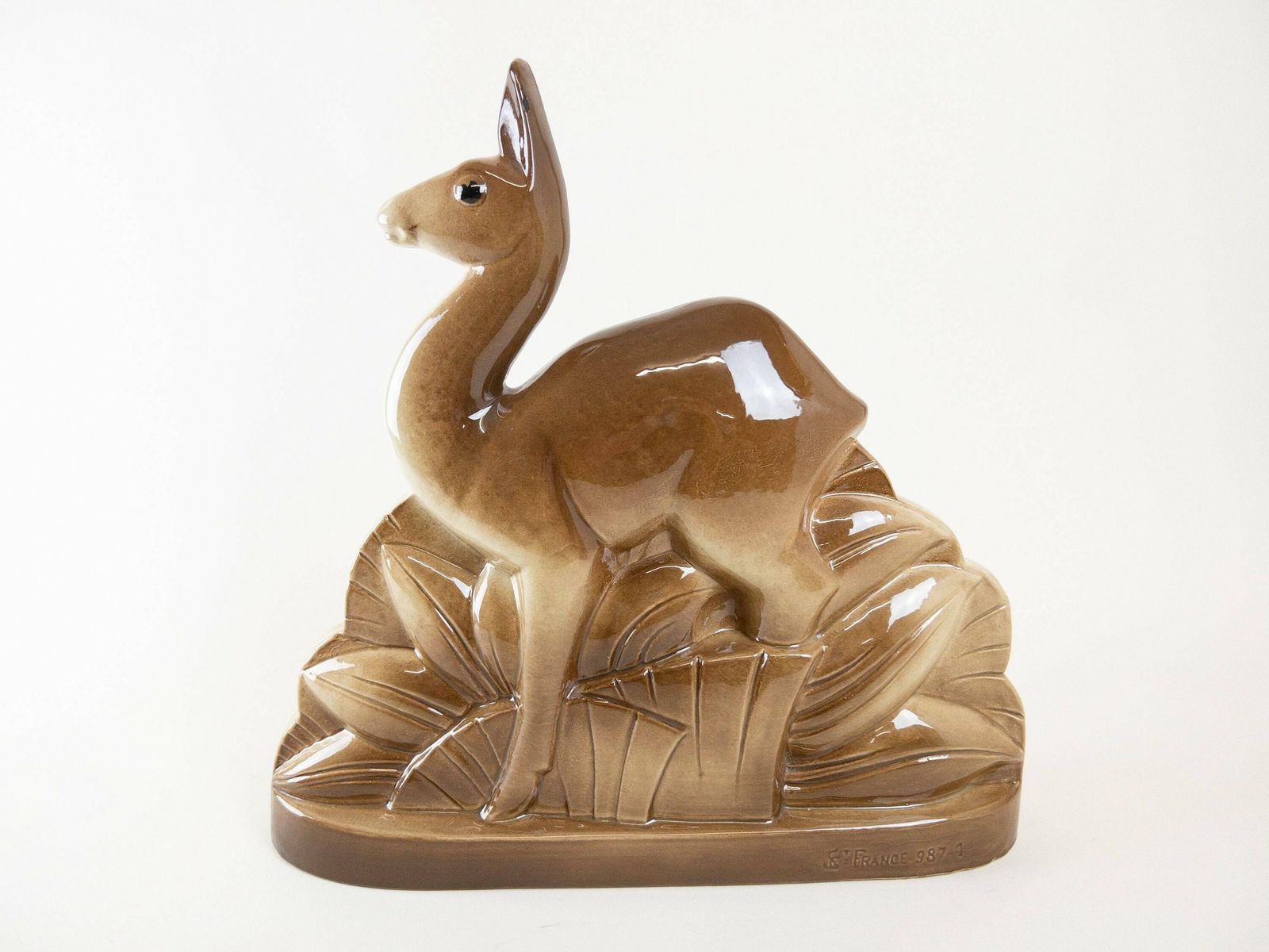 French Gazelle Figurine   Charles Lemanceau Gazelle Sculpture   Saint Clément Ceramics   1930s French Art Deco photo 268.0