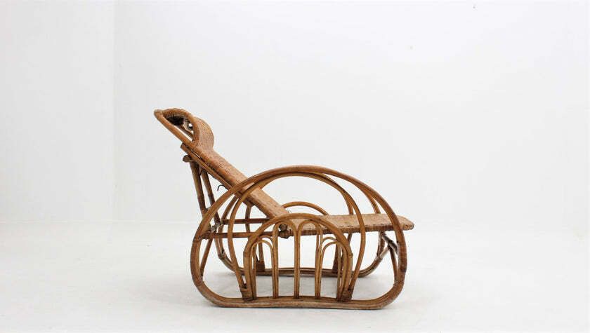 Italian Recliner Rattan Armchair 1950s photo for sale