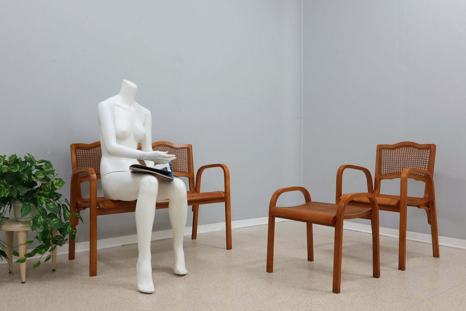 Mid Century Vienna Straw Set 1940s, Bench + Armchair photo for sale