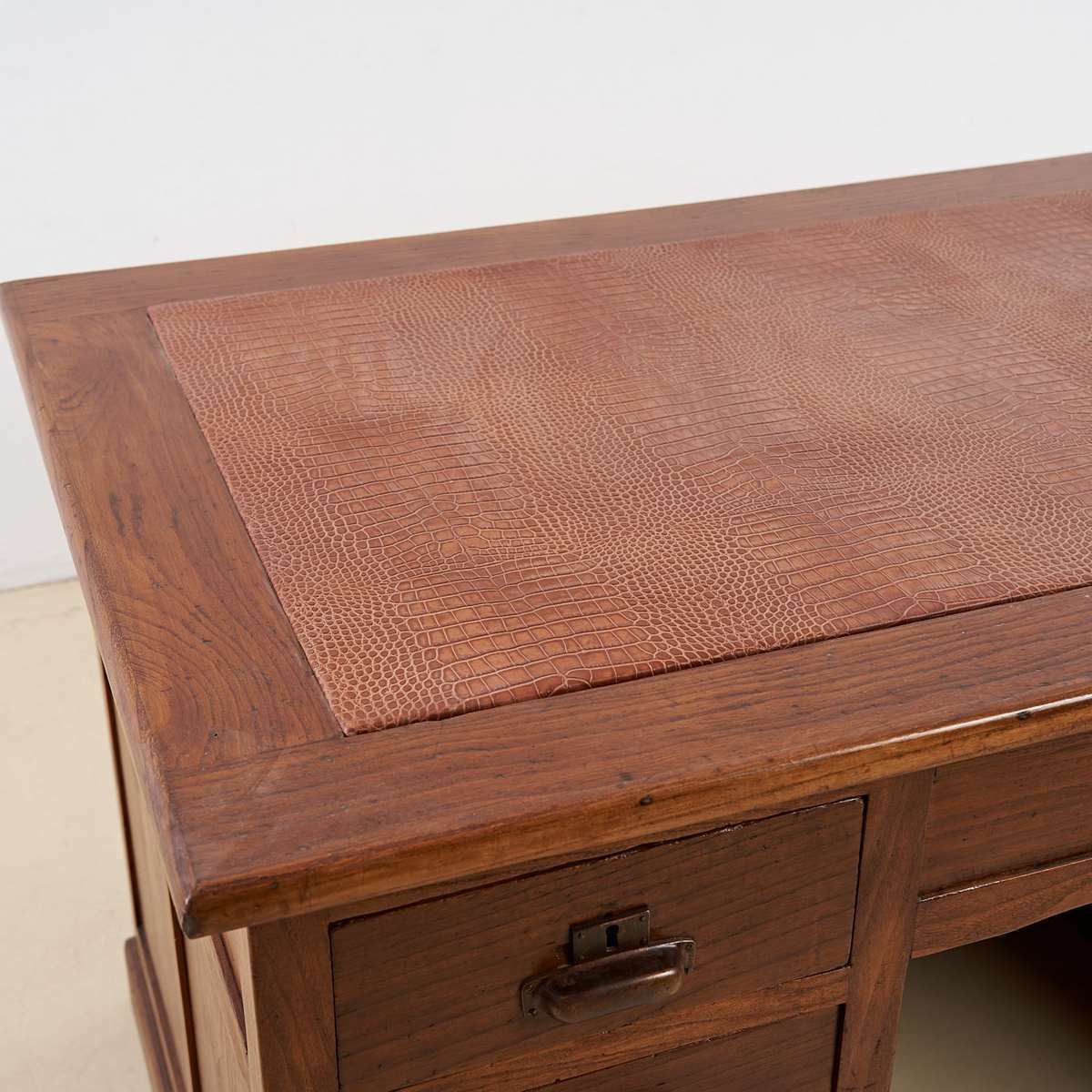 Nine Drawer Desk With Genuine Leather Top (Crocodile Effect) photo furniture
