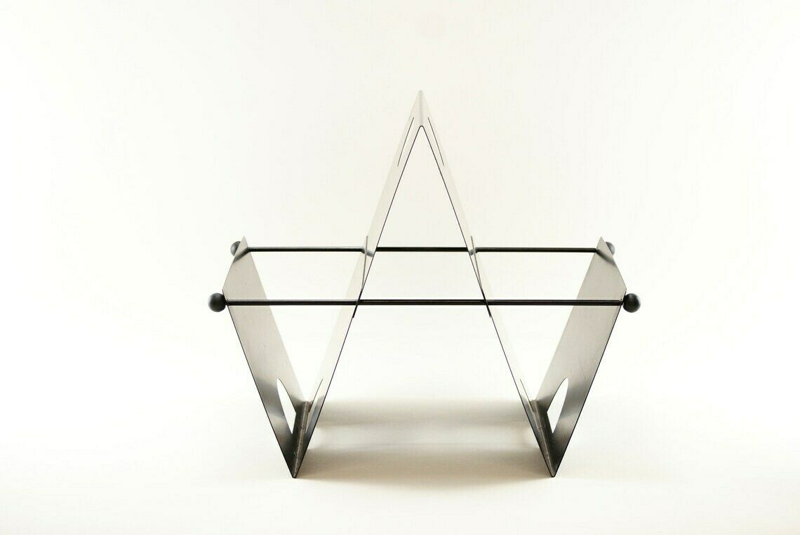 Postmodern 1980s Memphis Era Black Metal Magazine Rack photo Home Decor