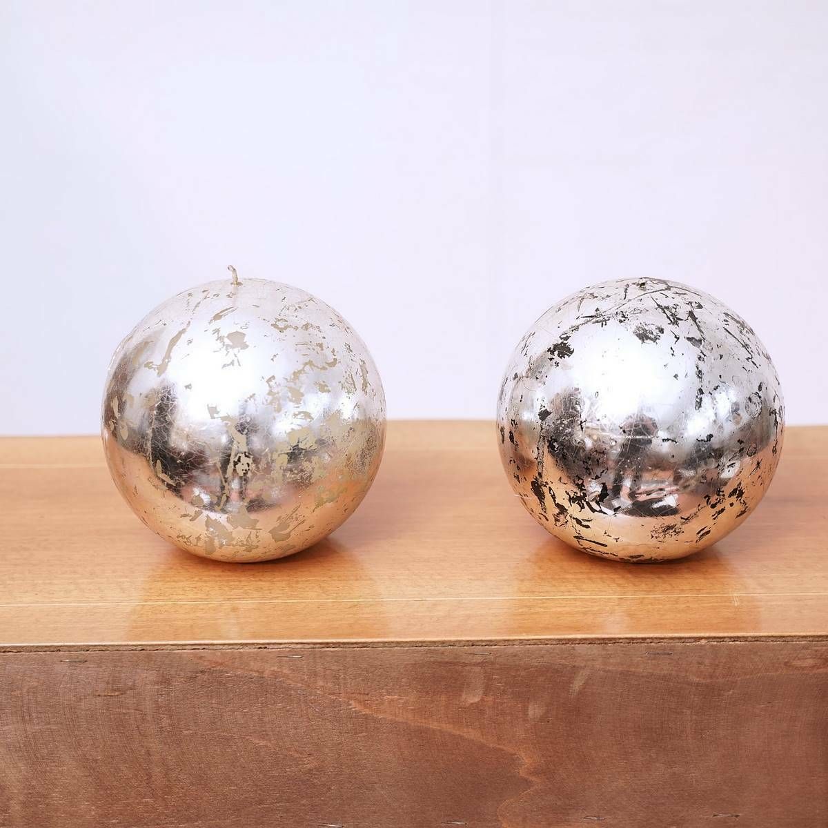Pair Of Sphere Candles, Metallic Effect