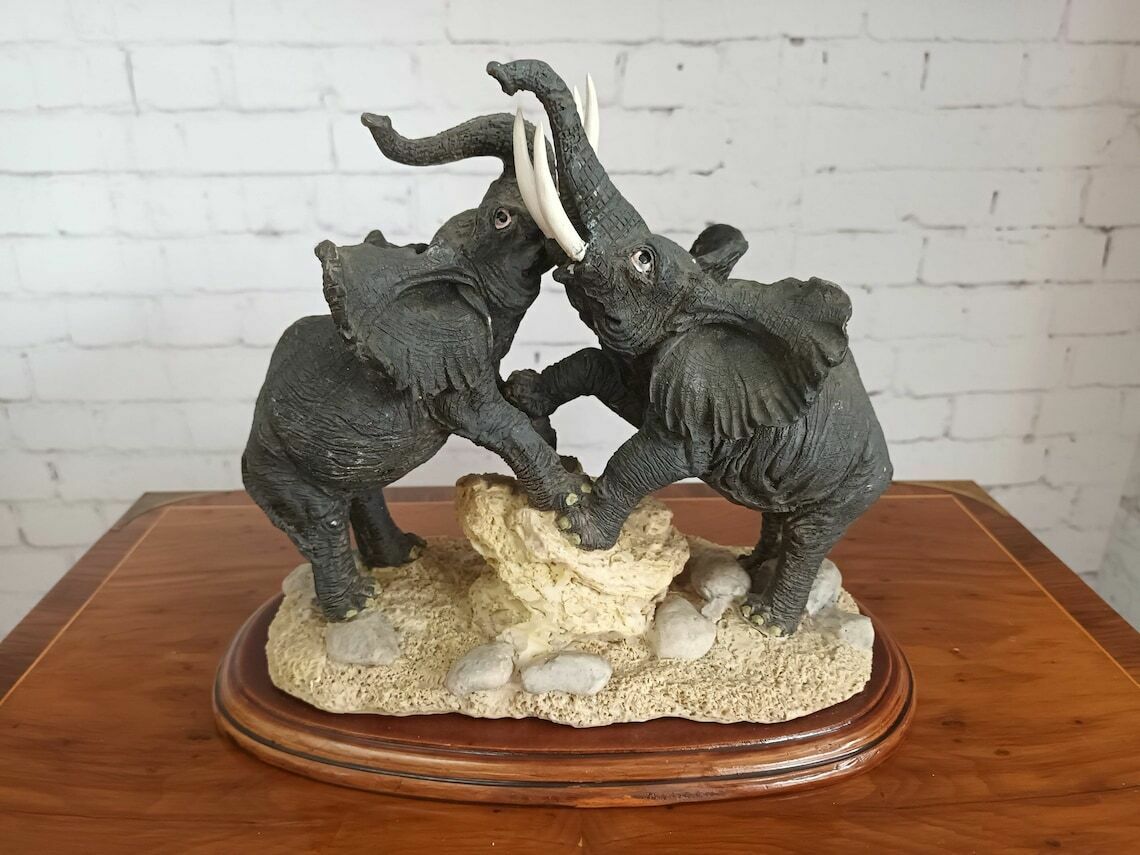 Vintage Pair Large African Elephants Statue Sculpture Figurine Elephant Wildlife photo furniture