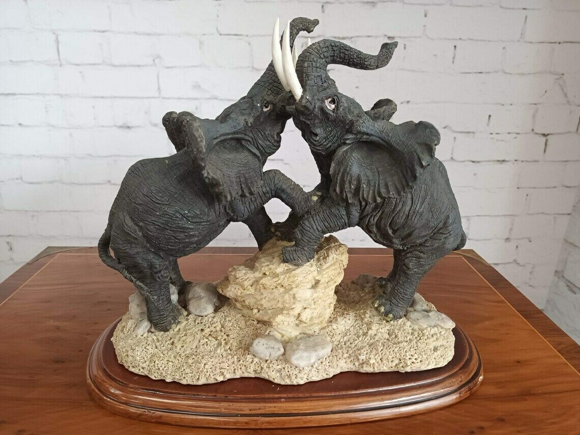 Vintage Pair Large African Elephants Statue Sculpture Figurine Elephant Wildlife photo Art