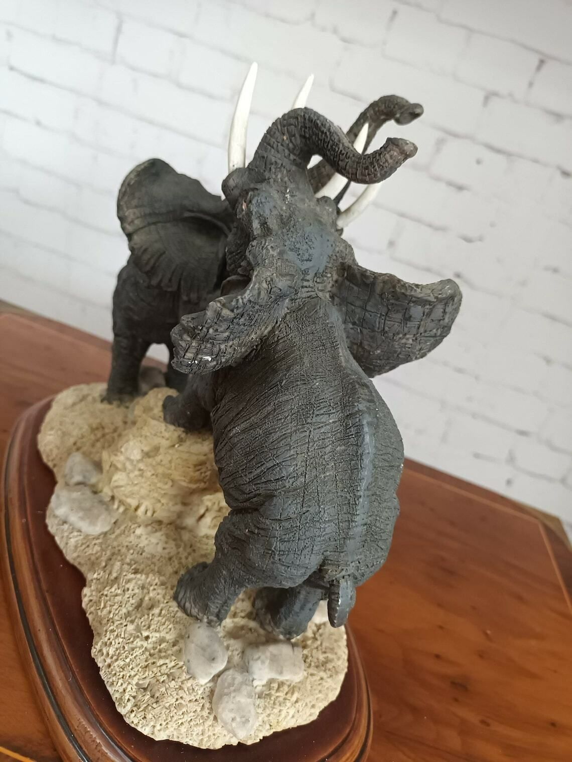 Vintage Pair Large African Elephants Statue Sculpture Figurine Elephant Wildlife photo buy