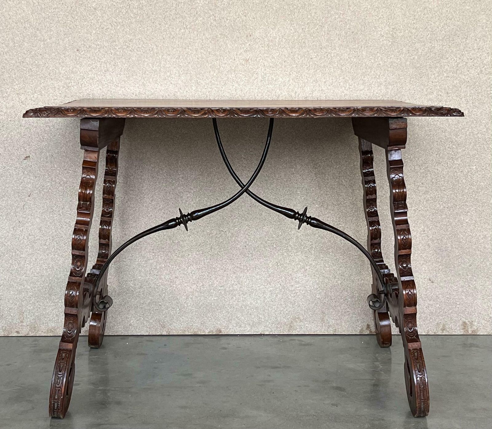 Side Table Of Walnut With Carved Lyre Legs And Top Spanish 19th Century photo 4258.0