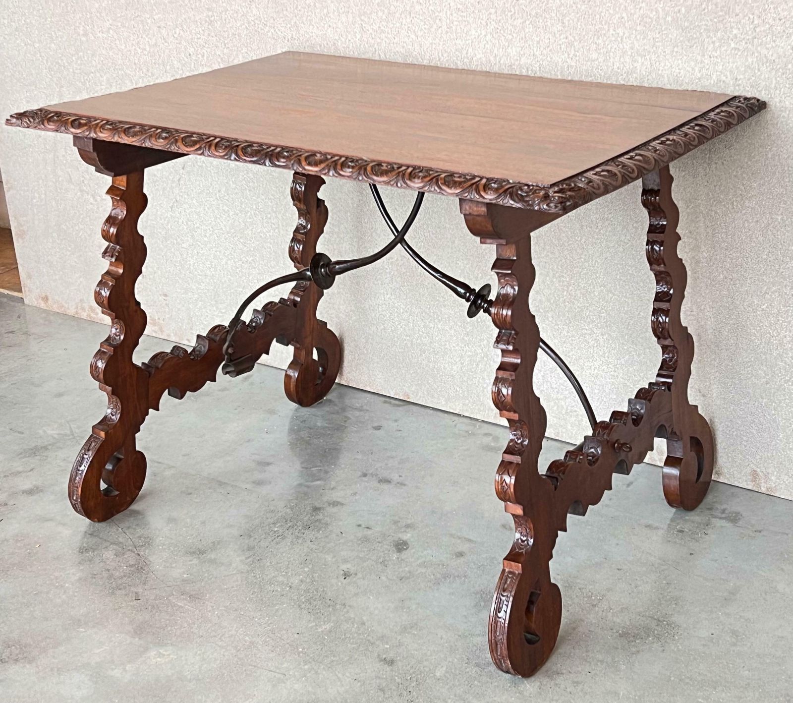 Side Table Of Walnut With Carved Lyre Legs And Top Spanish 19th Century photo buy