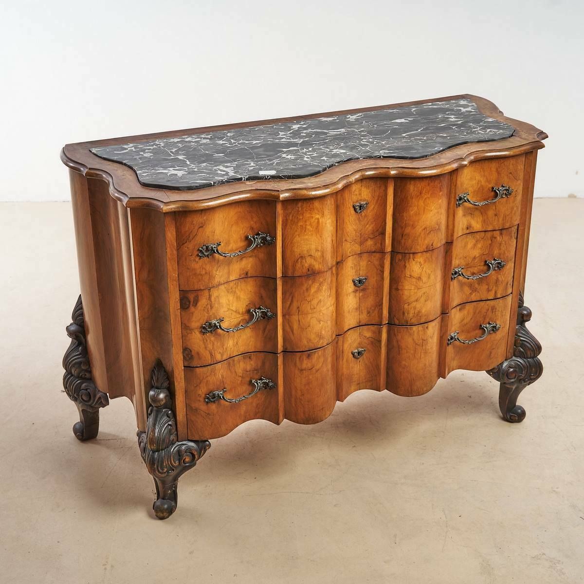 Dèco Chest Of Drawers In Briar And Black Marble Top