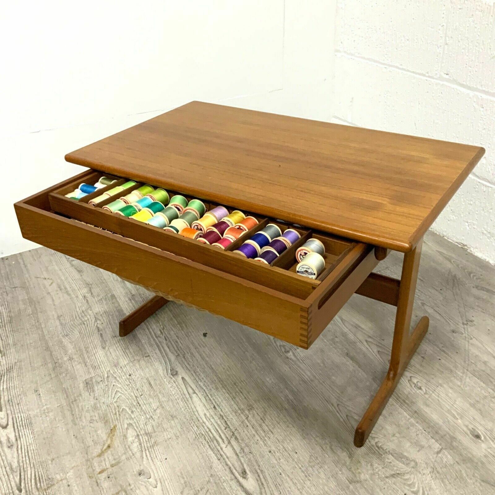 Danish Teak Sewing Table With Basket By Kia Kristiansen For Vilbjorg Mobelfrabik photo for sale