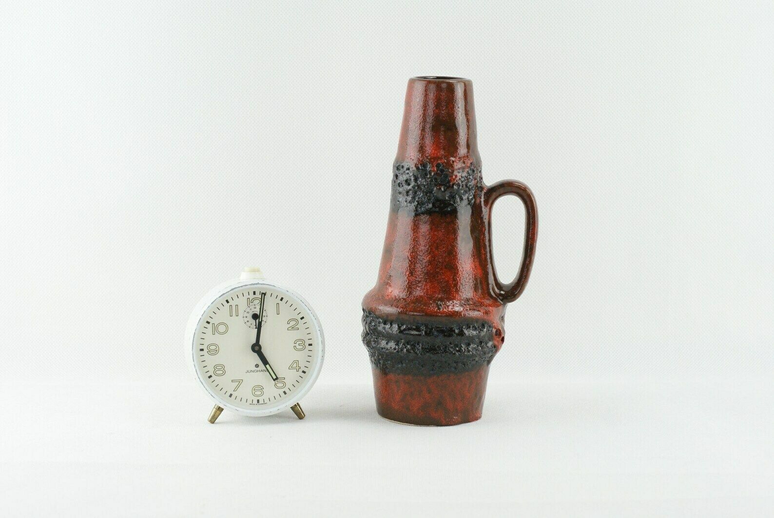 West German Pottery   Scheurich Keramik   Fat Lava   Orange Black Drip Fat Lava Glaze   Scheurich 400 22 photo vintage