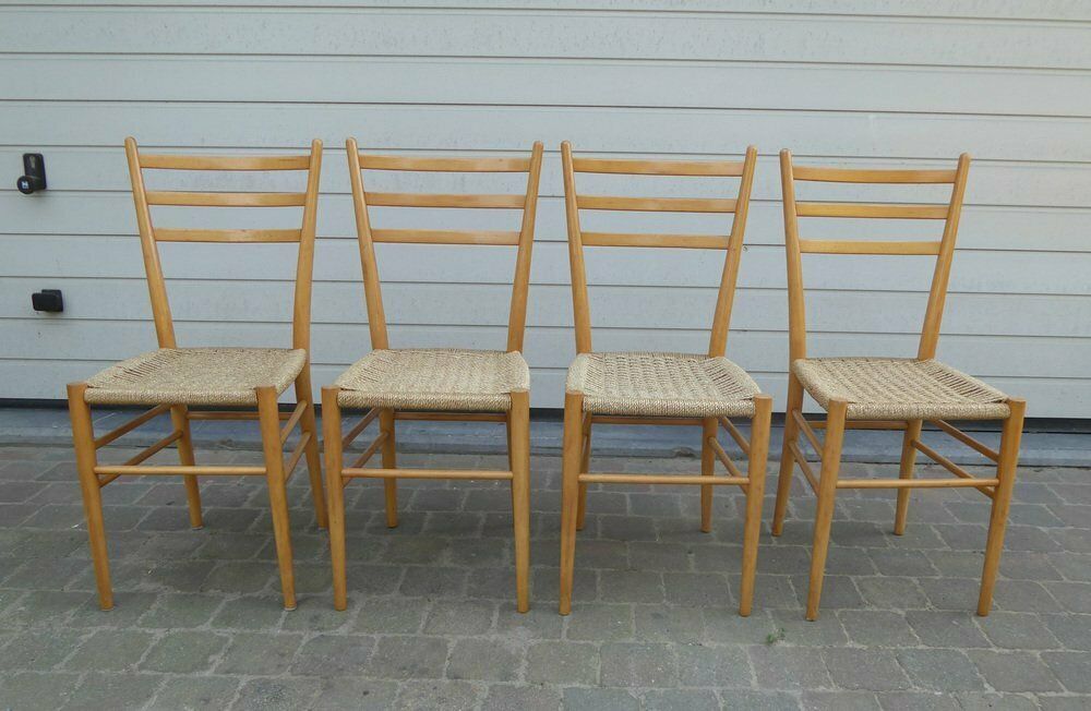 Vintage Italian Spinetto Style Beech Chairs, 1970s, Set Of 4