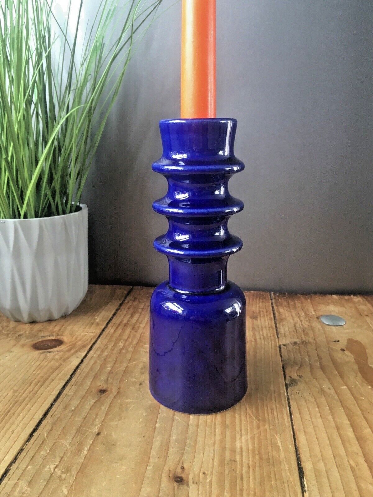 Rare Mid Century Modern 60's Hooped Scandi Style Cari Zalloni Steuler Keramik Candlestick Candle Holder 204/20
