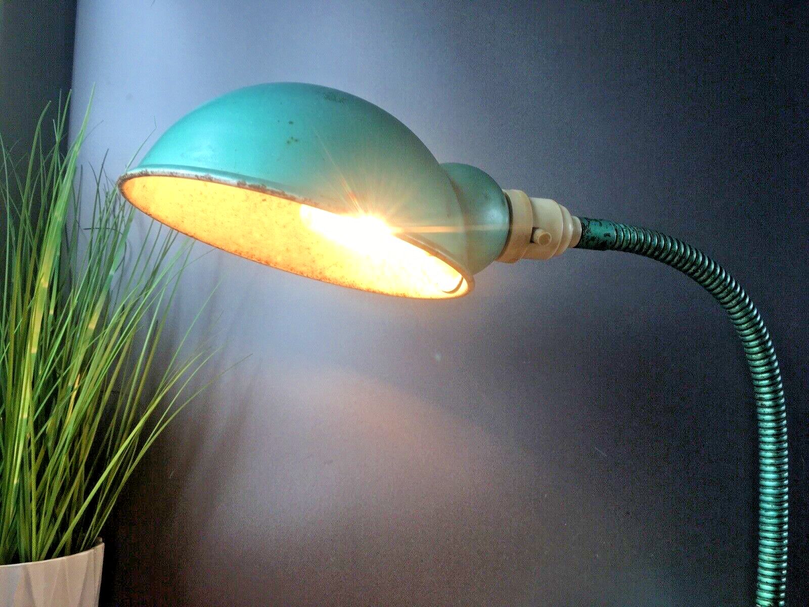Antique Art Deco 30s Teal Green Supreme Industrial Gooseneck Scalloped Desk Lamp” photo for sale