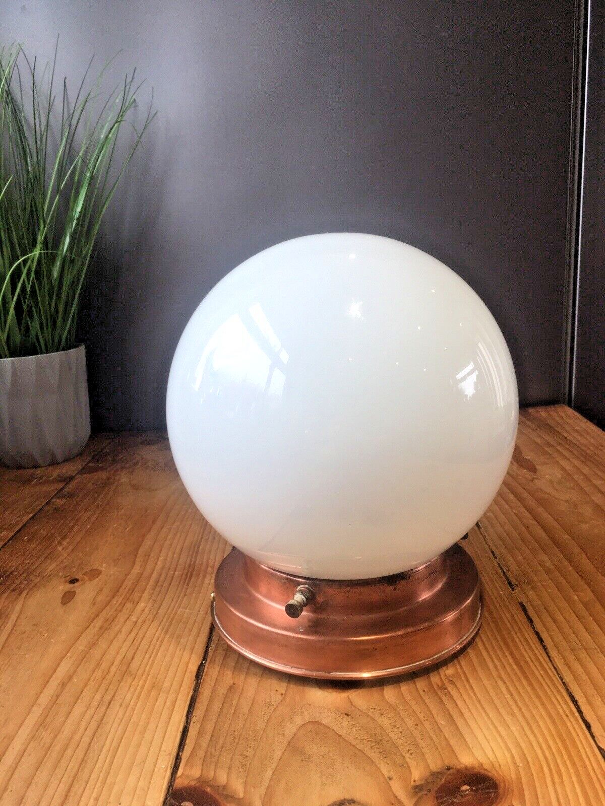 photo furniture Art Deco Opaline Glass Globe Lamp Shade & Copper Gallery Ceiling Light Fitting