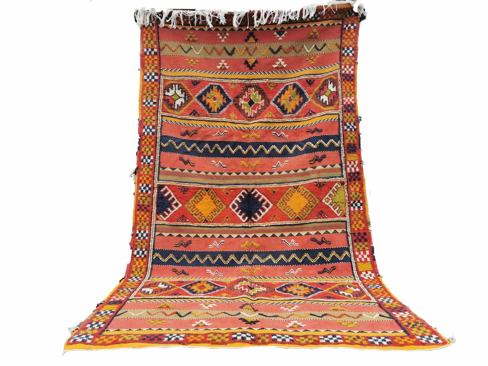 R182  Handmade Large Colourful Moroccan Berber Rug. Camel Wool Carpet