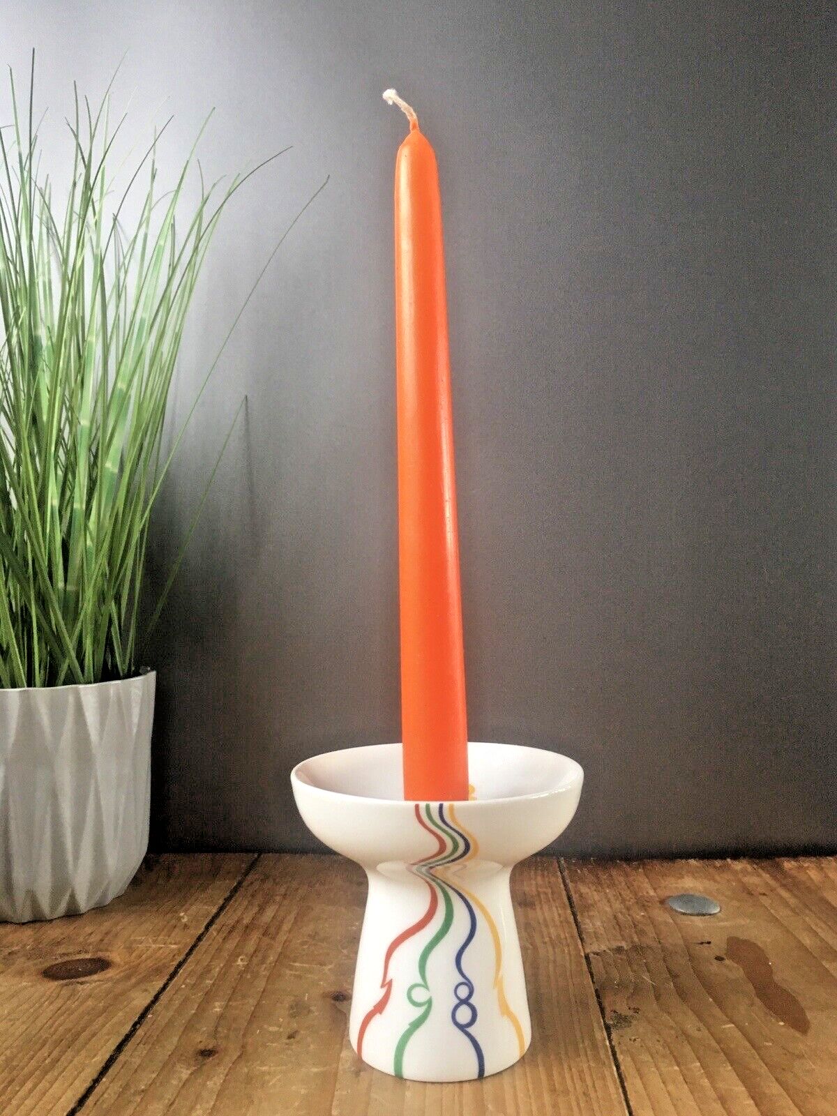 Retro 1981 Danish Royal Copenhagen Annual Candle Holder Striped Candlestick Mcm