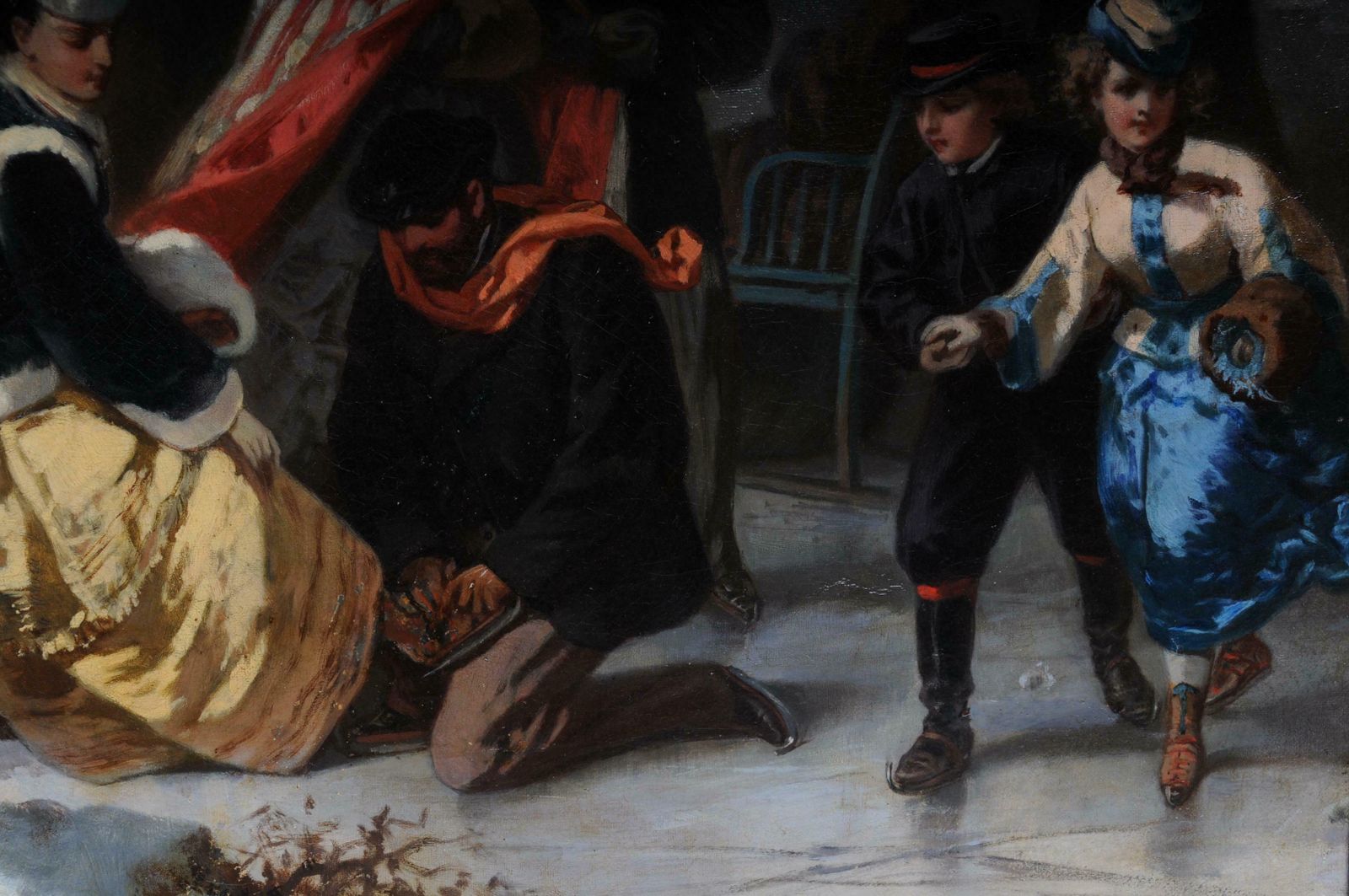 photo vintage Oil Painting Ice Skating Of A Princess, Germany, 19th Century