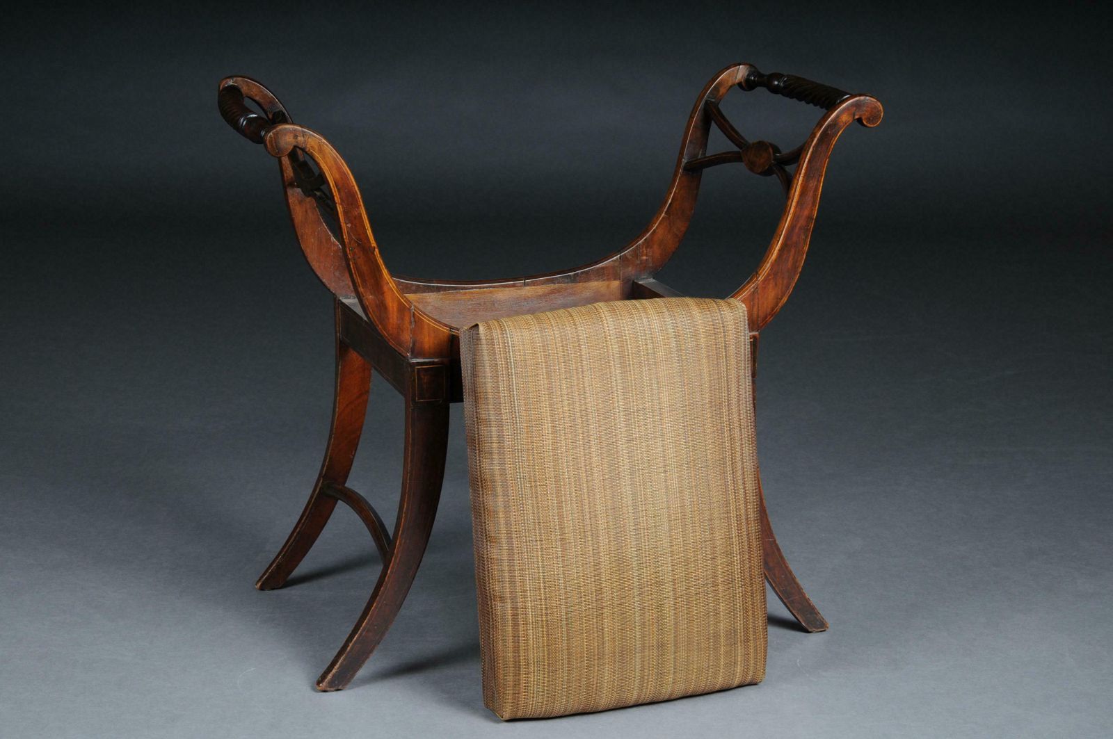 Furniture Antique Biedermeier Empire Gondola / Stool, Circa 1820, Horsehair photo