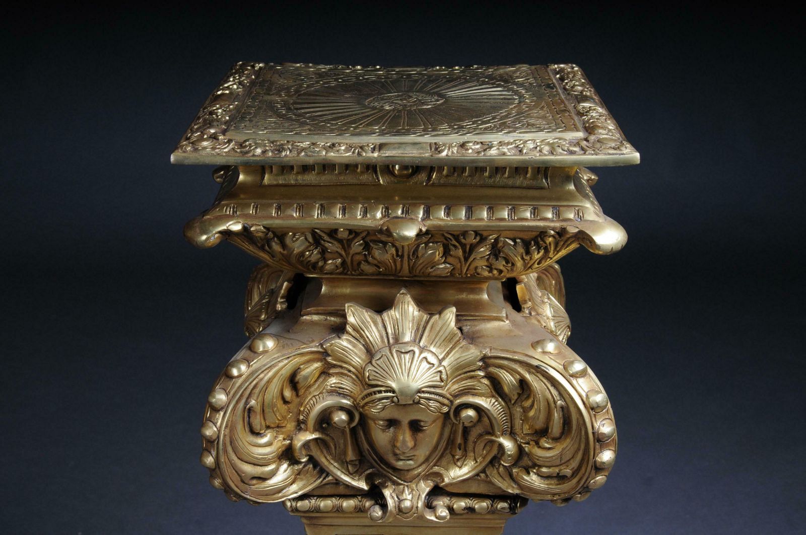 20th Century Massive Finely Engraved Bronze Pillar Or Column, Gold photo 3064.0