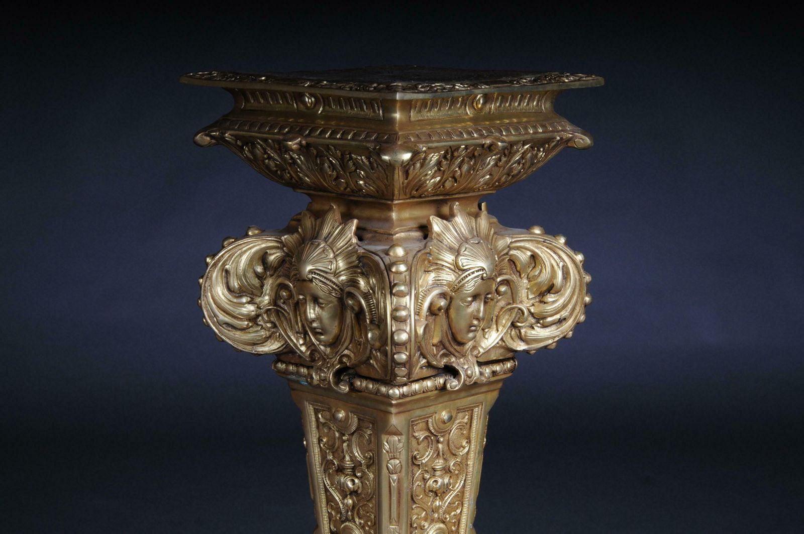 Home Decor 20th Century Massive Finely Engraved Bronze Pillar Or Column, Gold photo