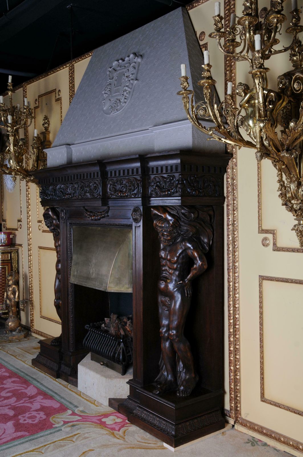 Monumental Figures Fireplace Neo Renaissance 19th Century Walnut photo Home Fixtures