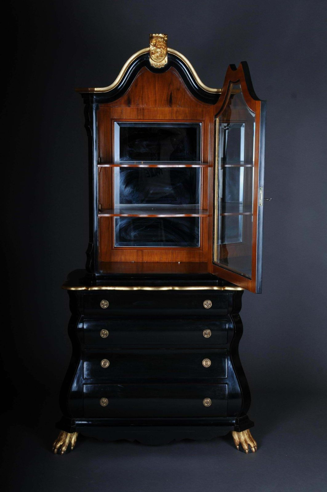 20th Century Baroque Style Designer Display Cabinet, Black / Gold photo furniture