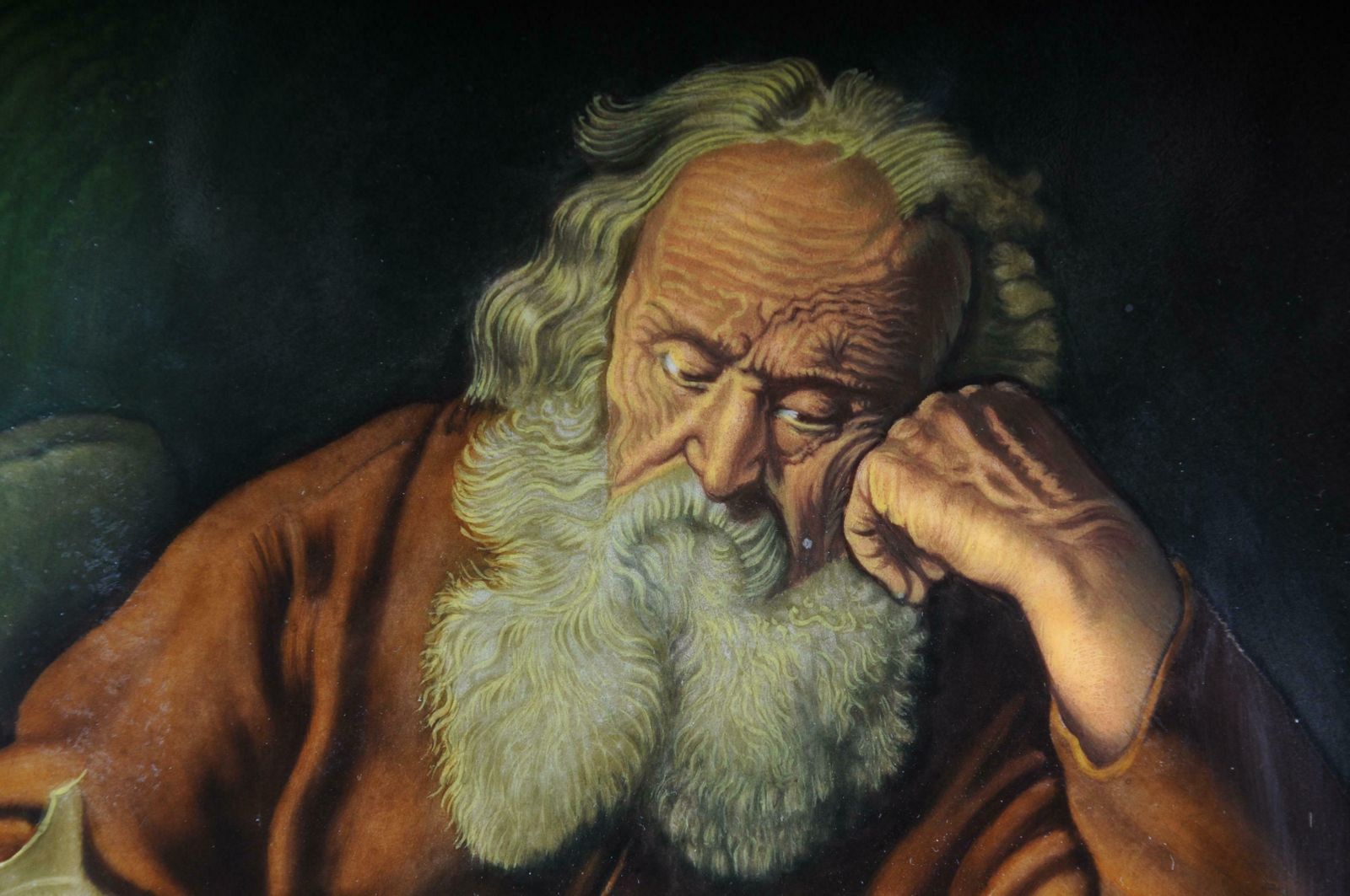 Porcelain Picture Plate Painting After Salomon Koninck "The Hermit" photo Art