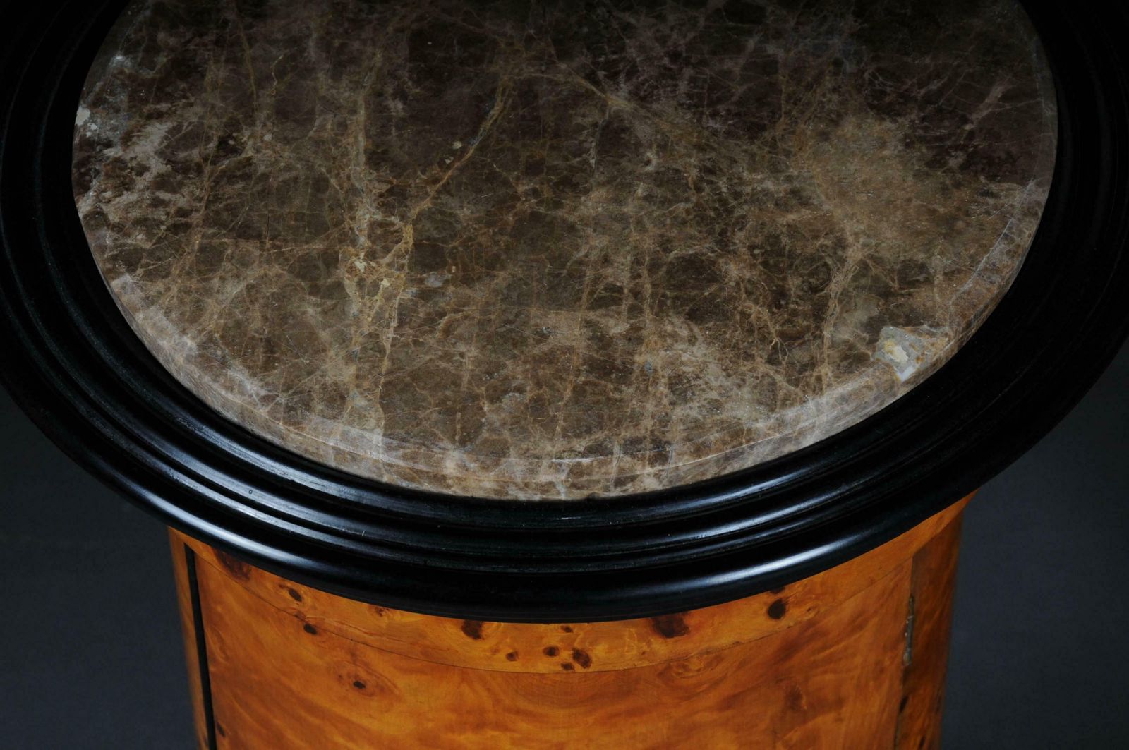 photo furniture Tonneau, Bar Cabinet, Side Table In Biedermeier Maple Root