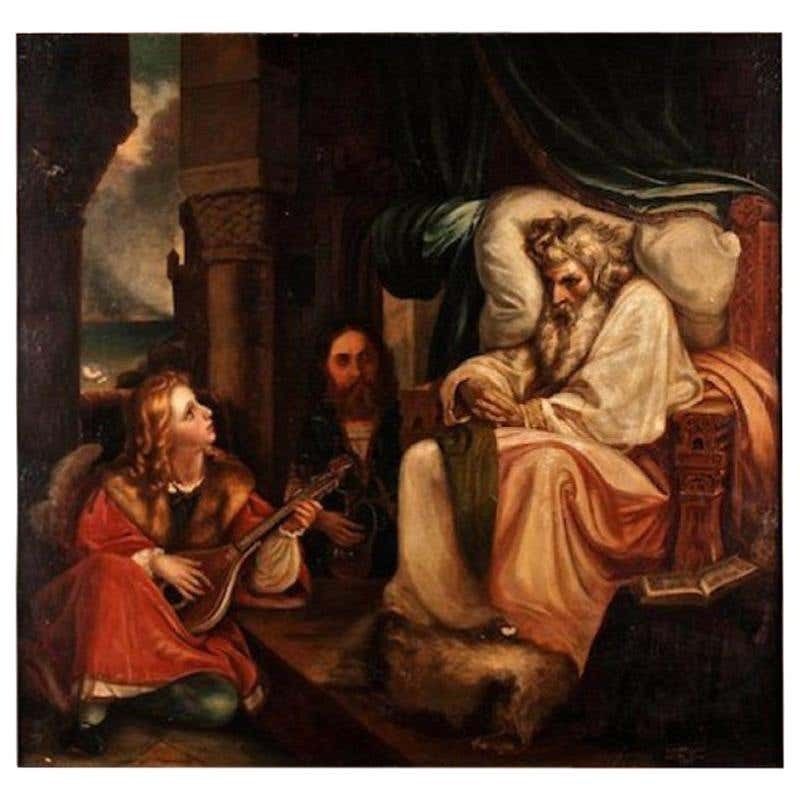 19th Century Baroque Oil On Canvas The King And The Musical Page By A. Sturm